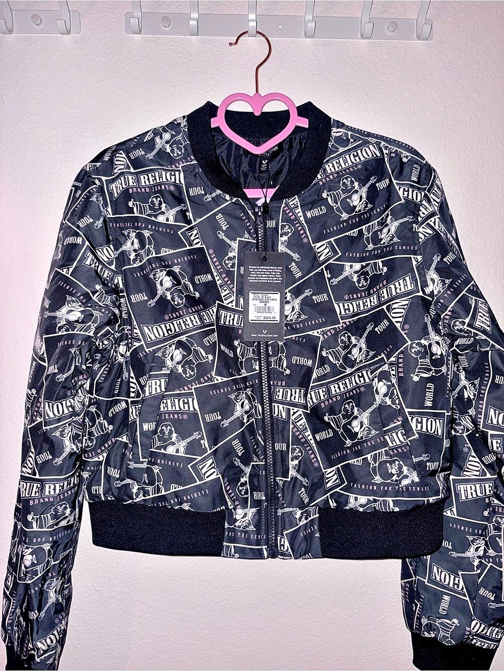 True Religion Heritage Bomber Crop Cropped Bomber in Black & White Size medium